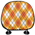 Orange And White Argyle Pattern Print Car Headrest Covers
