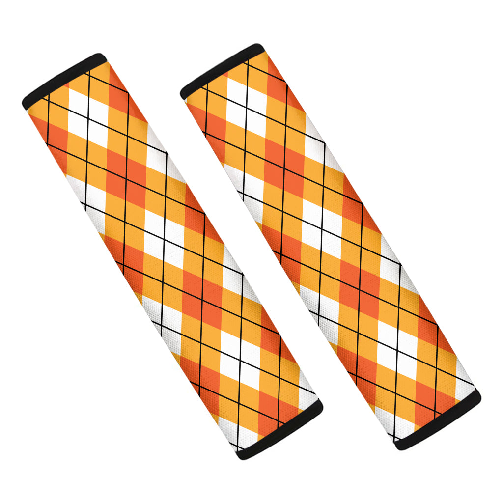 Orange And White Argyle Pattern Print Car Seat Belt Covers