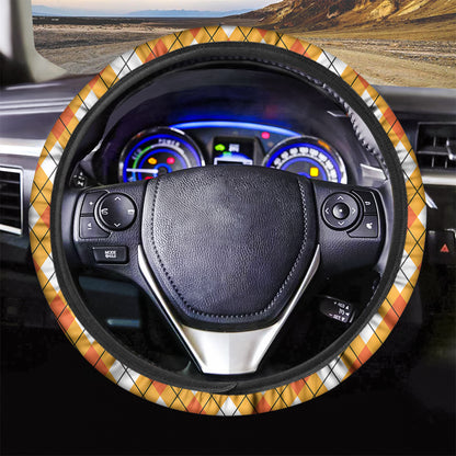 Orange And White Argyle Pattern Print Car Steering Wheel Cover