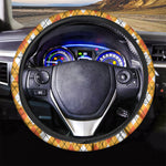 Orange And White Argyle Pattern Print Car Steering Wheel Cover