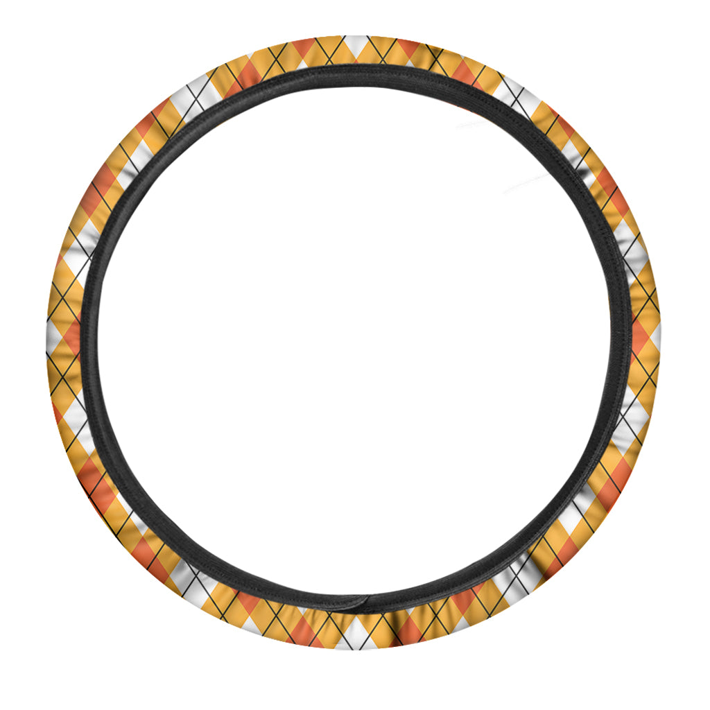 Orange And White Argyle Pattern Print Car Steering Wheel Cover