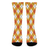 Orange And White Argyle Pattern Print Crew Socks