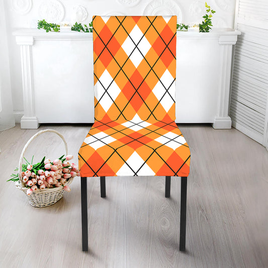 Orange And White Argyle Pattern Print Dining Chair Slipcover