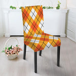 Orange And White Argyle Pattern Print Dining Chair Slipcover