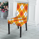 Orange And White Argyle Pattern Print Dining Chair Slipcover