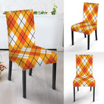 Orange And White Argyle Pattern Print Dining Chair Slipcover