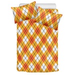 Orange And White Argyle Pattern Print Duvet Cover Bedding Set