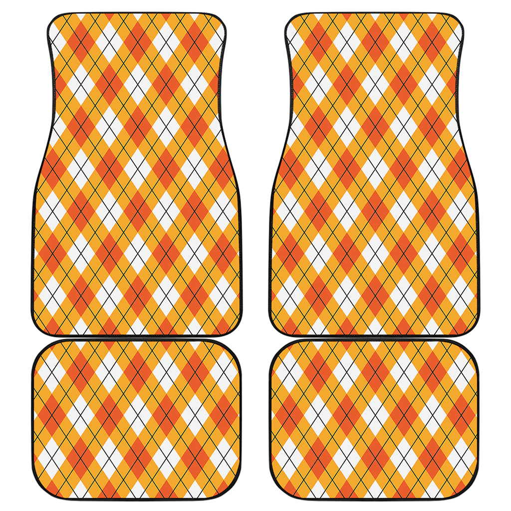 Orange And White Argyle Pattern Print Front and Back Car Floor Mats