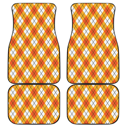Orange And White Argyle Pattern Print Front and Back Car Floor Mats