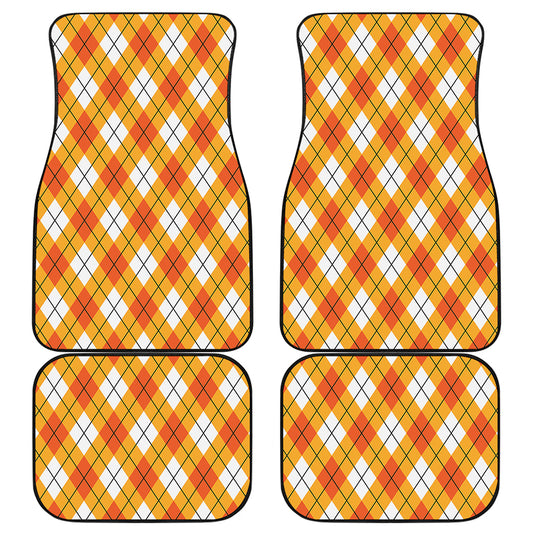 Orange And White Argyle Pattern Print Front and Back Car Floor Mats