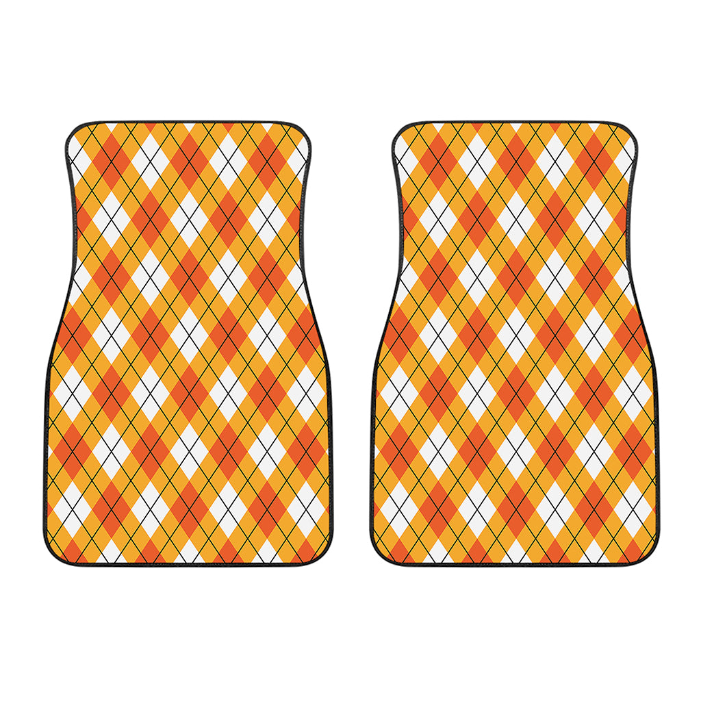 Orange And White Argyle Pattern Print Front Car Floor Mats