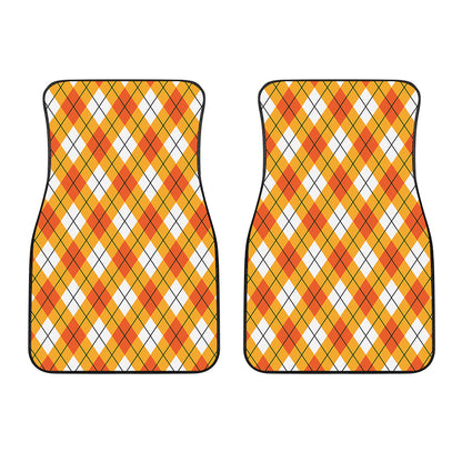 Orange And White Argyle Pattern Print Front Car Floor Mats