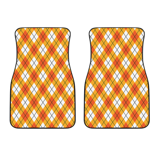 Orange And White Argyle Pattern Print Front Car Floor Mats