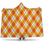 Orange And White Argyle Pattern Print Hooded Blanket