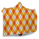 Orange And White Argyle Pattern Print Hooded Blanket