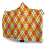 Orange And White Argyle Pattern Print Hooded Blanket