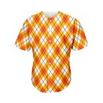 Orange And White Argyle Pattern Print Men's Baseball Jersey