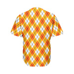 Orange And White Argyle Pattern Print Men's Baseball Jersey