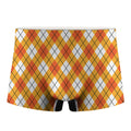 Orange And White Argyle Pattern Print Men's Boxer Briefs