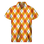 Orange And White Argyle Pattern Print Men's Short Sleeve Shirt