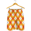 Orange And White Argyle Pattern Print Men's Shorts