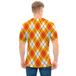 Orange And White Argyle Pattern Print Men's T-Shirt