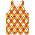 Orange And White Argyle Pattern Print Men's Tank Top