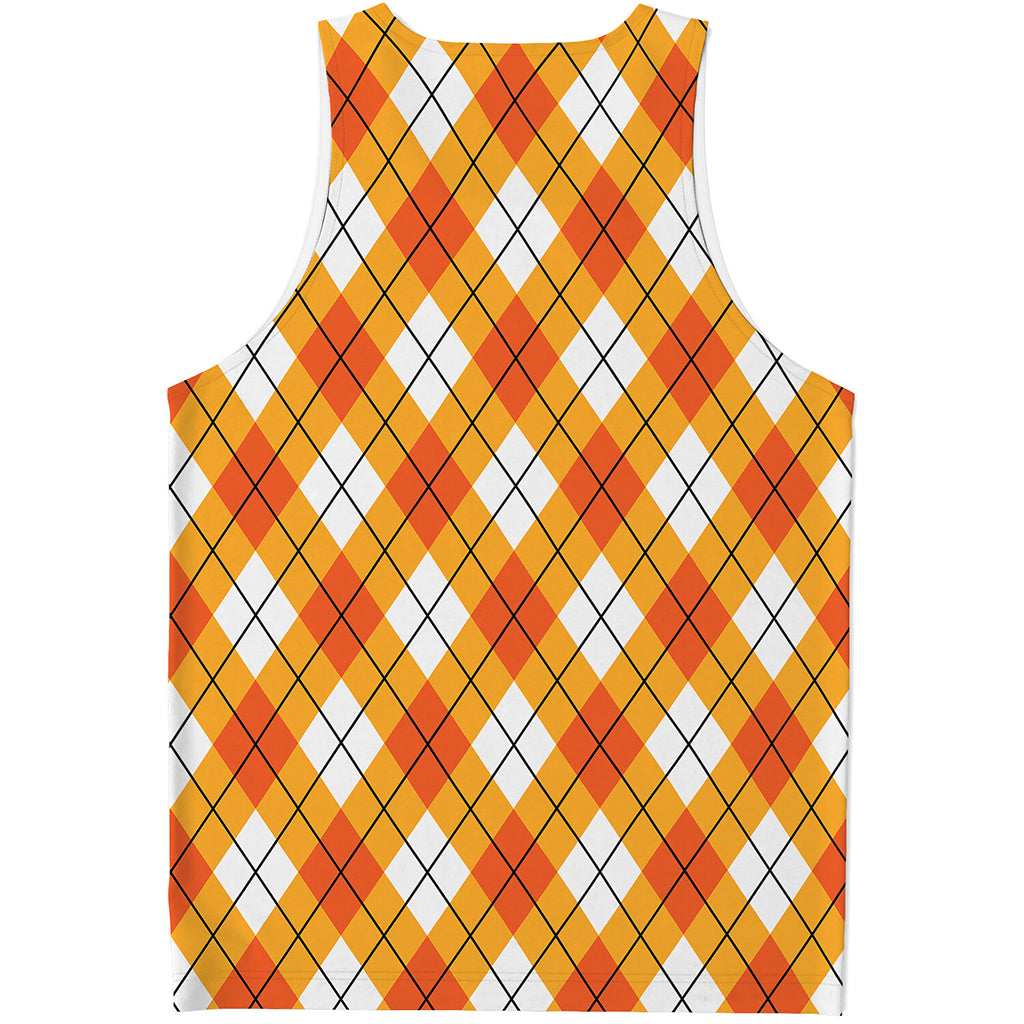 Orange And White Argyle Pattern Print Men's Tank Top