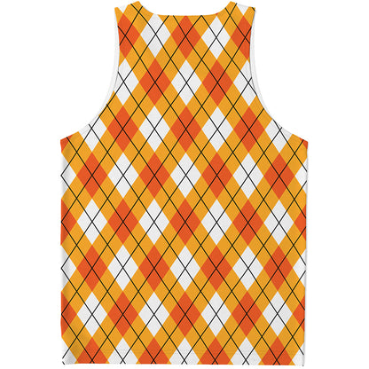 Orange And White Argyle Pattern Print Men's Tank Top