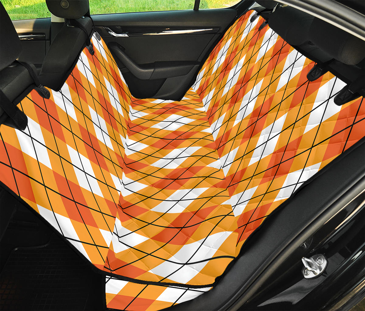 Orange And White Argyle Pattern Print Pet Car Back Seat Cover