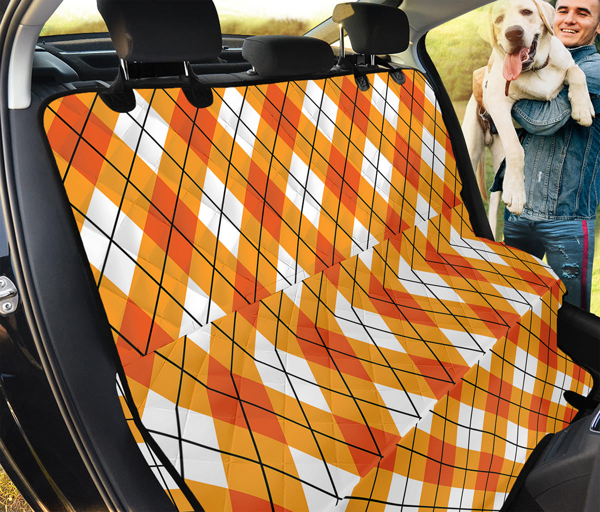 Orange And White Argyle Pattern Print Pet Car Back Seat Cover