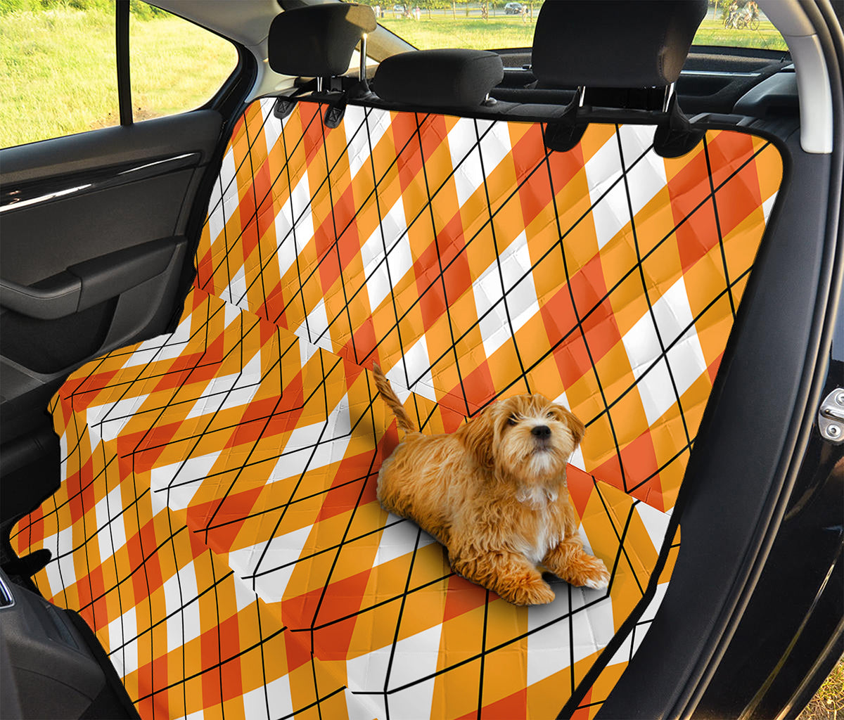 Orange And White Argyle Pattern Print Pet Car Back Seat Cover