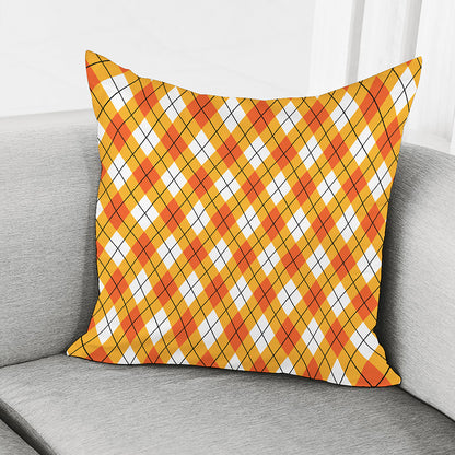 Orange And White Argyle Pattern Print Pillow Cover