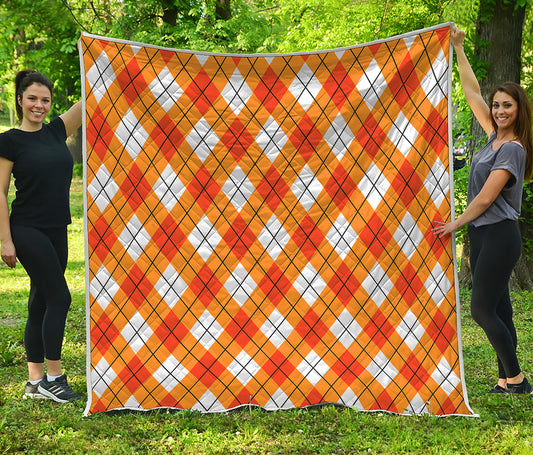 Orange And White Argyle Pattern Print Quilt