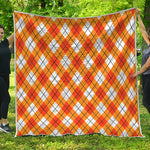 Orange And White Argyle Pattern Print Quilt