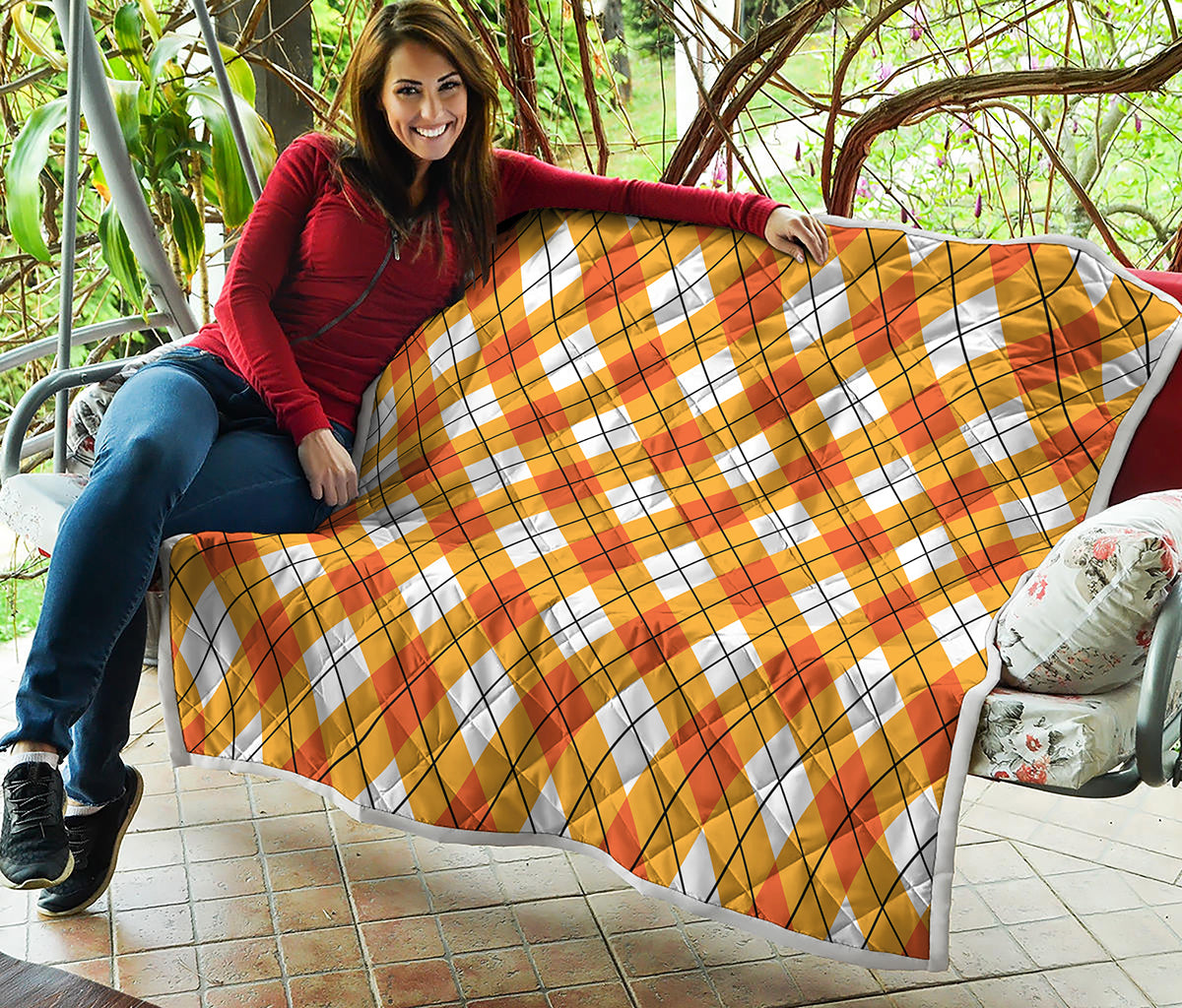 Orange And White Argyle Pattern Print Quilt