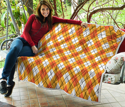 Orange And White Argyle Pattern Print Quilt