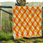 Orange And White Argyle Pattern Print Quilt