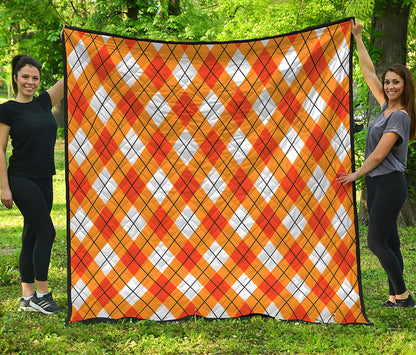 Orange And White Argyle Pattern Print Quilt