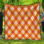 Orange And White Argyle Pattern Print Quilt