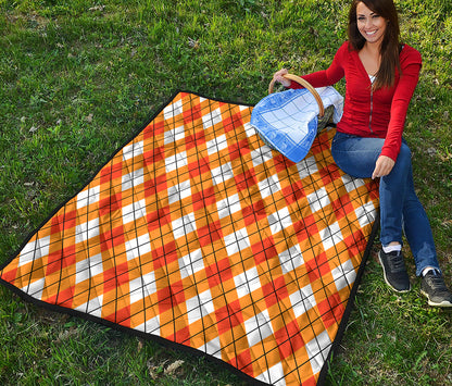 Orange And White Argyle Pattern Print Quilt