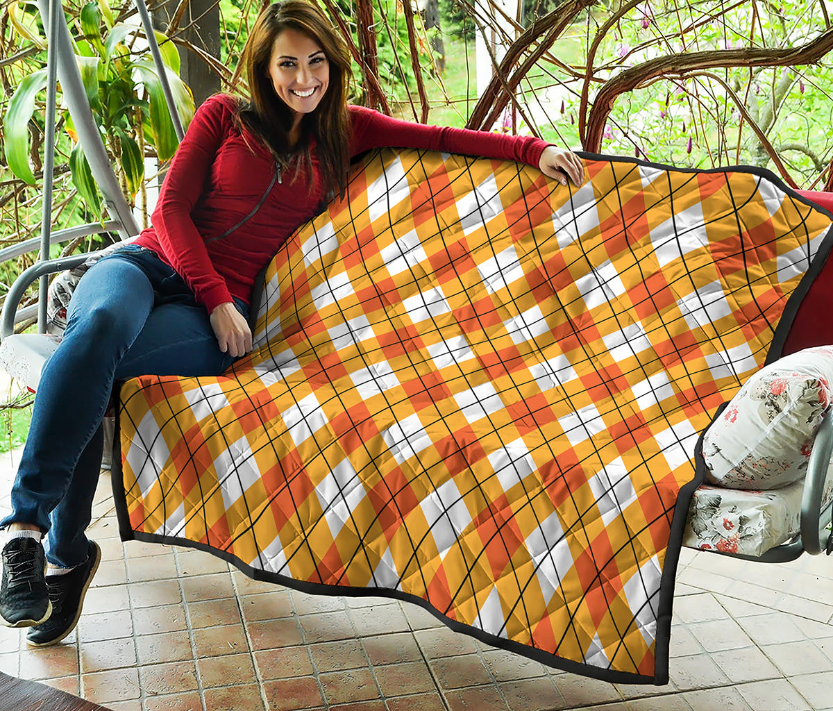 Orange And White Argyle Pattern Print Quilt