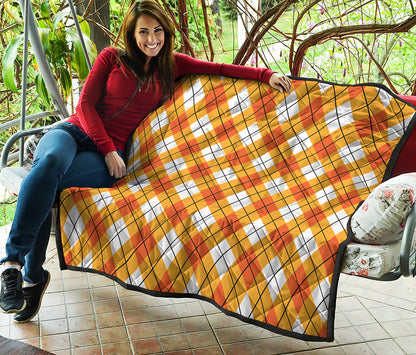 Orange And White Argyle Pattern Print Quilt