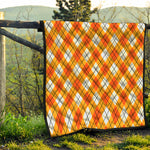 Orange And White Argyle Pattern Print Quilt