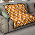 Orange And White Argyle Pattern Print Quilt