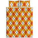 Orange And White Argyle Pattern Print Quilt Bed Set