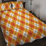 Orange And White Argyle Pattern Print Quilt Bed Set