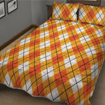 Orange And White Argyle Pattern Print Quilt Bed Set