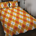 Orange And White Argyle Pattern Print Quilt Bed Set