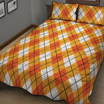 Orange And White Argyle Pattern Print Quilt Bed Set